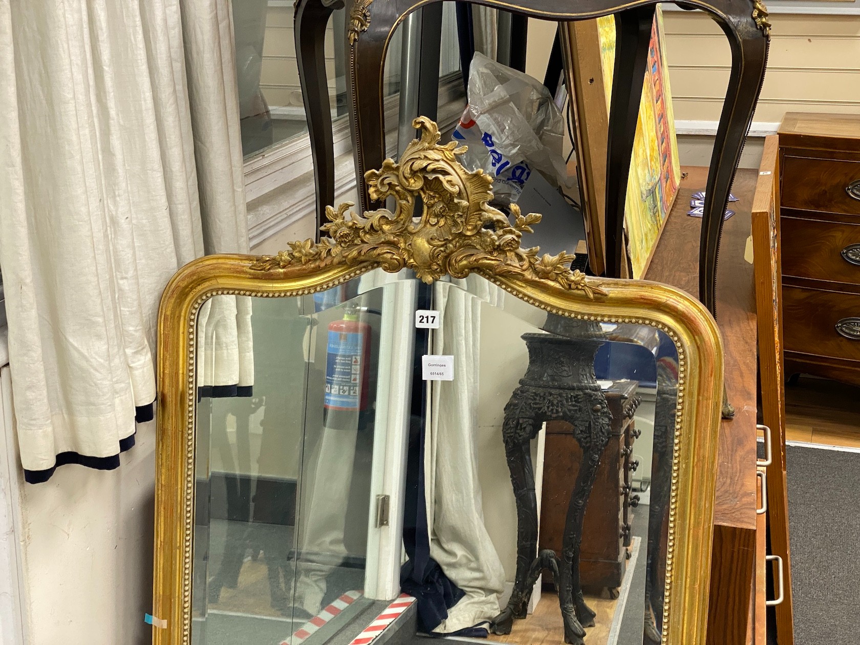 A Victorian carved giltwood wall mirror, width 76cm, height 125cm